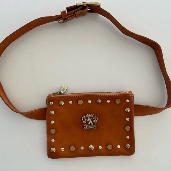 Pratesi Firenze - Italian Leather Studded
Belt Bag Fanny Pack Tan Brown Caramel - Picture 2 of 13